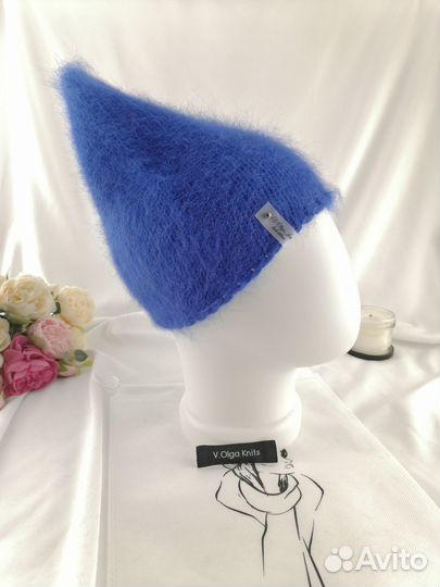 Шапка бини женская вязаная цвет ультрамарин