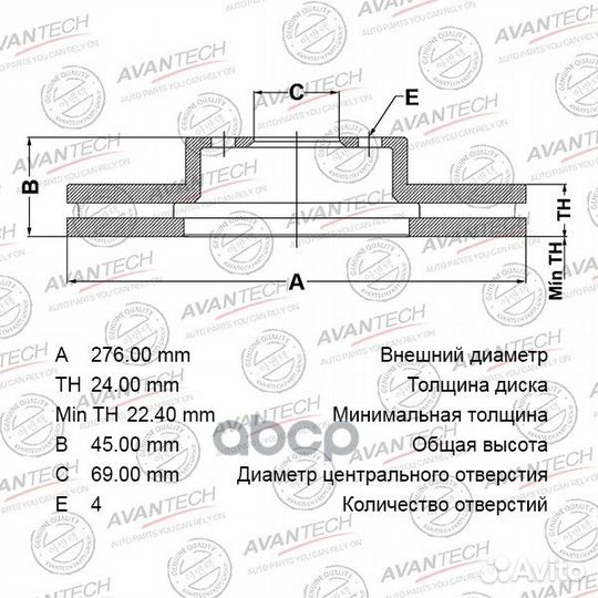 Диск тормозной avantech BR0541S avantech