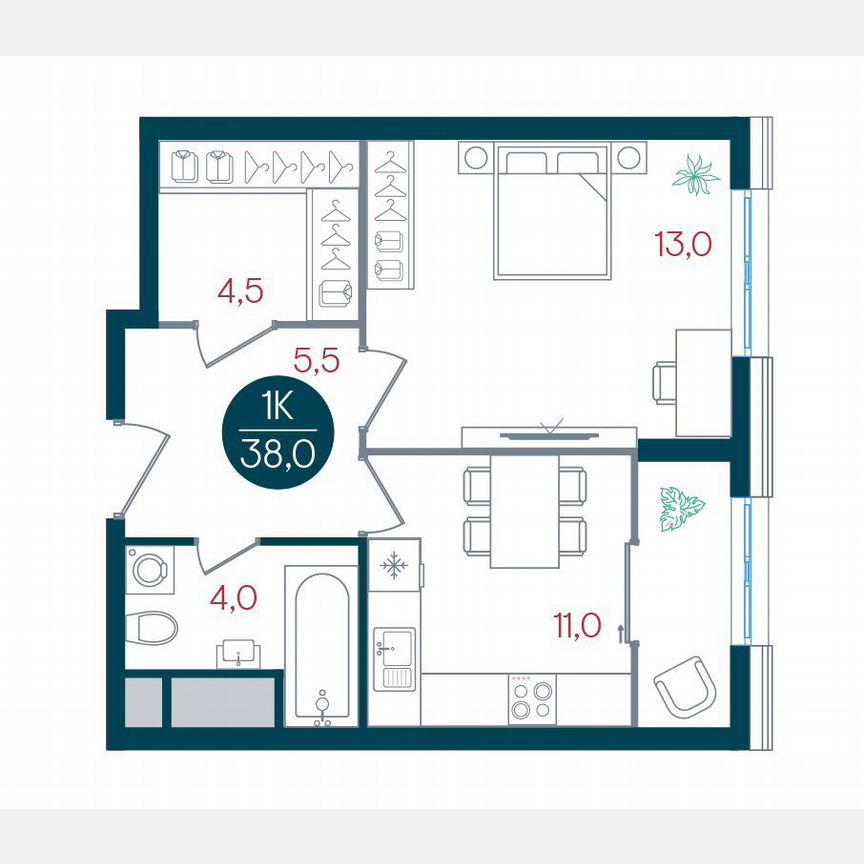 1-к. квартира, 38 м², 27/32 эт.