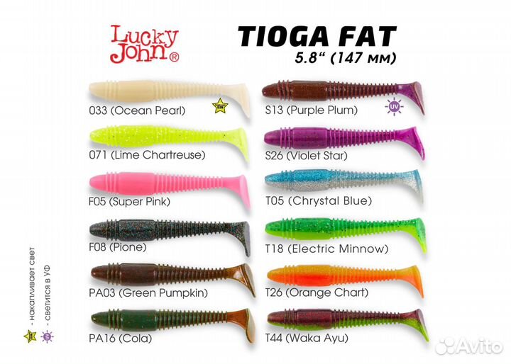 Виброхвосты Lucky John Pro Series Tioga Fat 5.9in
