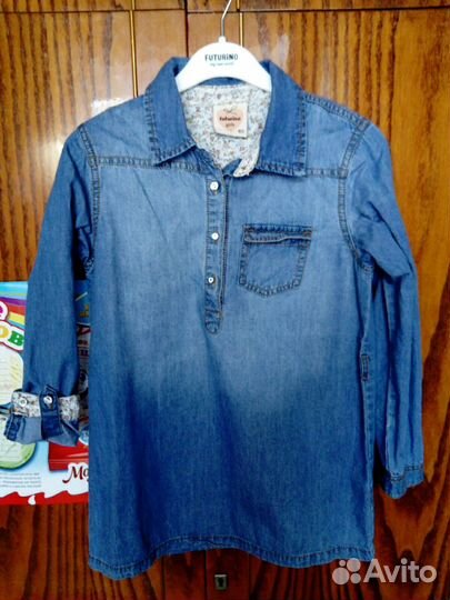Рубашка - туника джинсовая. Размер 122