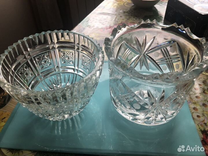 Две хрустальные вазы салатница хрусталь винтаж
