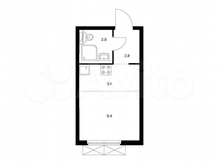 Квартира-студия, 20,2 м², 24/25 эт.