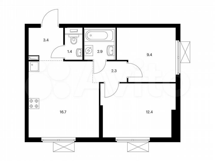 2-к. квартира, 48,5 м², 12/25 эт.