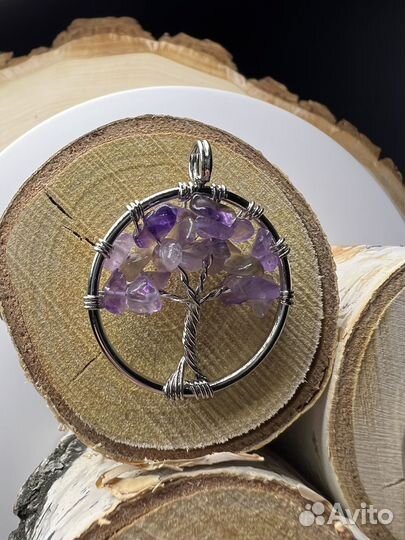 Кулон с натуральными камнями в форме древа жизни