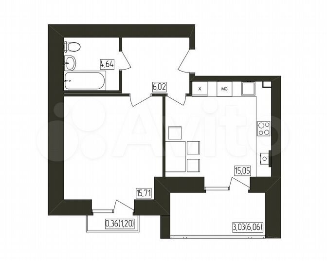 1-к. квартира, 44,8 м², 7/8 эт.