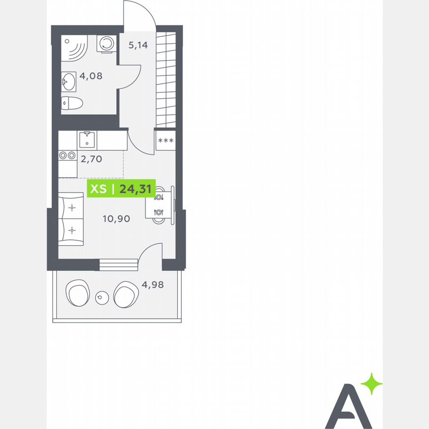Квартира-студия, 24,3 м², 4/12 эт.