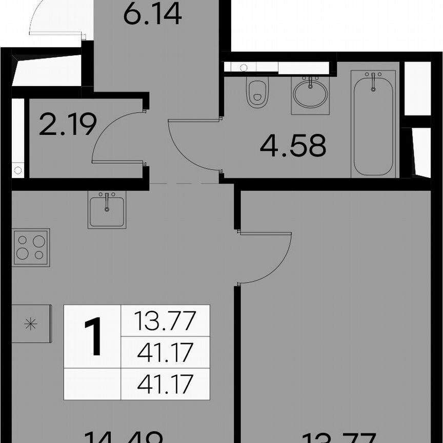 1-к. квартира, 41,2 м², 2/8 эт.