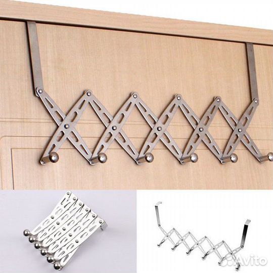 Вешалка раздвижная на дверь с крючками для одежды