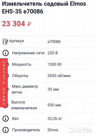 Садовый измельчитель elmos EHS 35