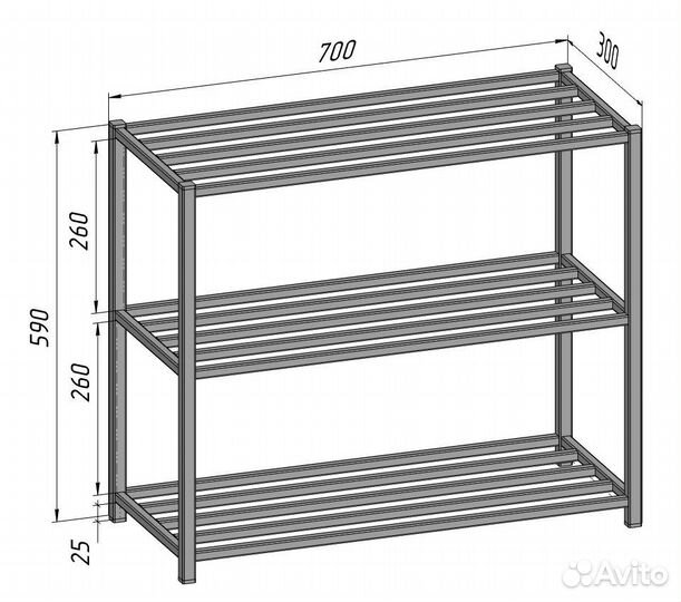 Обувница этажерка подставка для обуви 700 300 590 в прихожую узкая металлическая черная Лофт