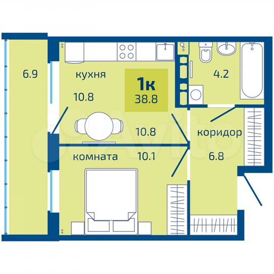 1-к. квартира, 38,8 м², 4/10 эт.