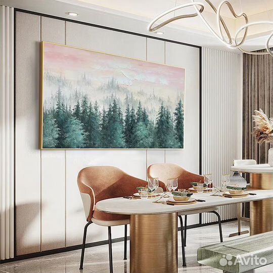 Интерьерная картина маслом Хвойный зеленый лес