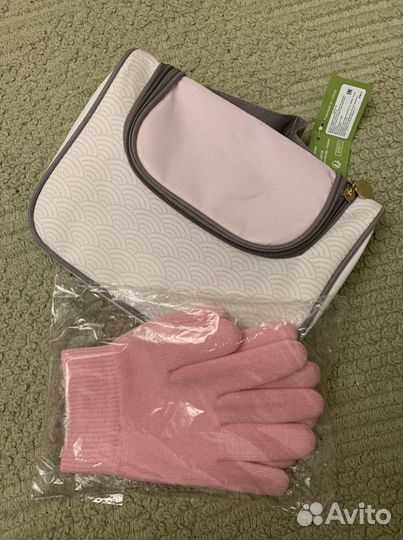 Спа перчатки гелевые с косметичкой, спонж бонусом