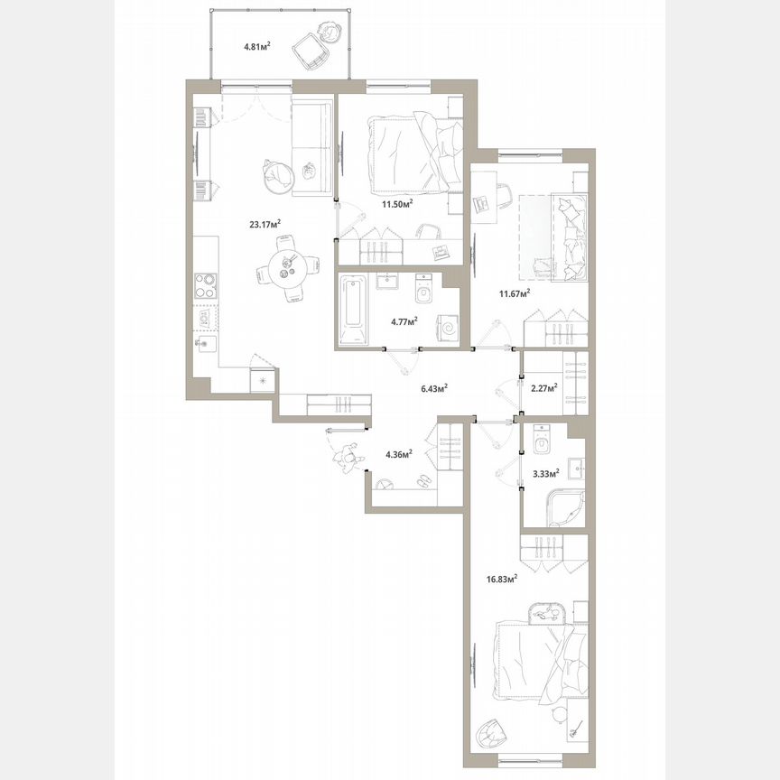 3-к. квартира, 85,8 м², 12/12 эт.