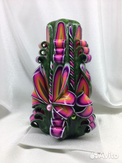 Резная свеча «Огонёк» Зелёная 14 см