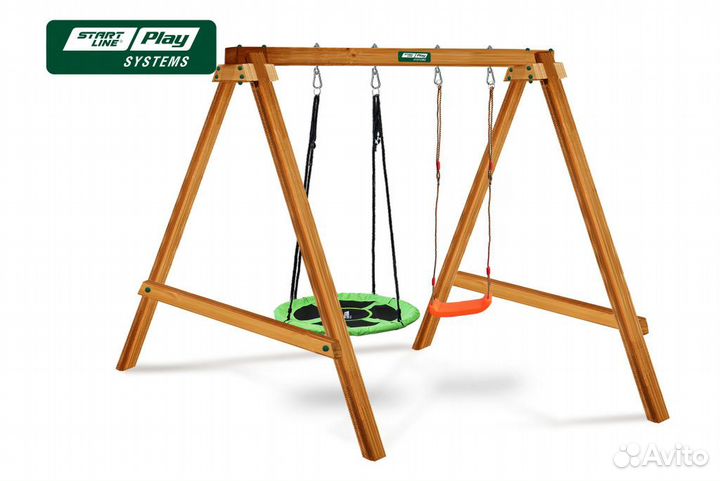 Качели детские уличные деревянные 2 секции