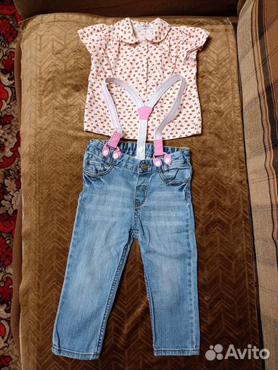 Джинсы, блузка для девочки р. 80