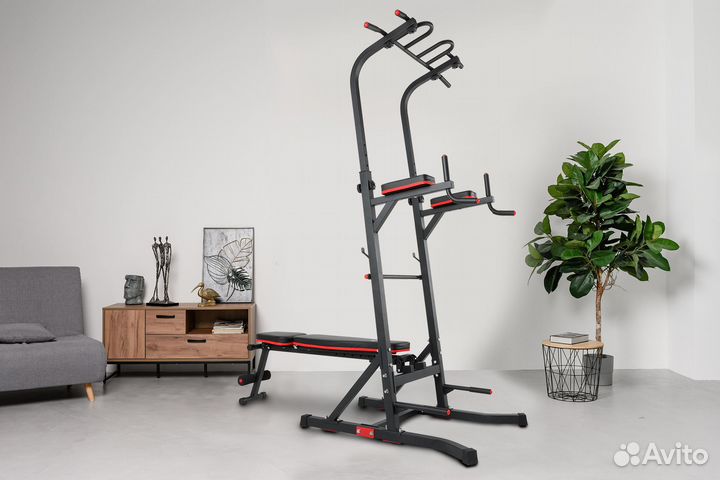 Турник-пресс-брусья со скамьей unix Fit power towe