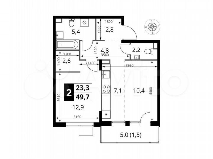 2-к. квартира, 49,7 м², 16/17 эт.