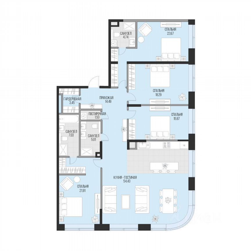 4-к. квартира, 169,4 м², 8/16 эт.