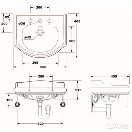 Раковина с консолью Migliore Bella 20605+20704 бронза