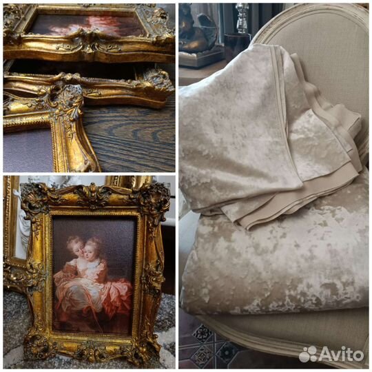 Картина панно винтаж в рамке ткань для штор бархат