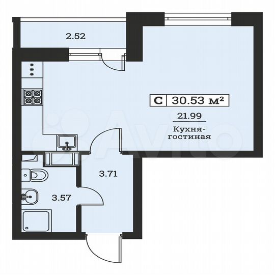 Квартира-студия, 30,5 м², 6/16 эт.