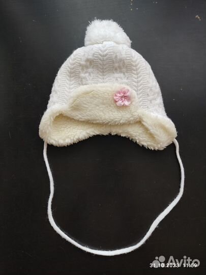 Шапочка зимняя для девочки 3-6 мес
