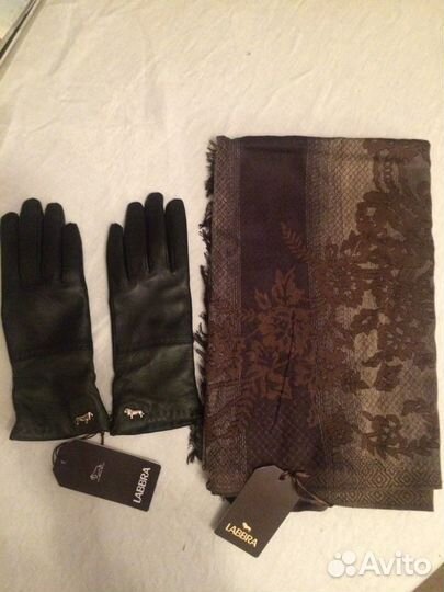Новые перчатки кожа и палантин