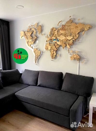 Деревянная карта мира с подсветкой