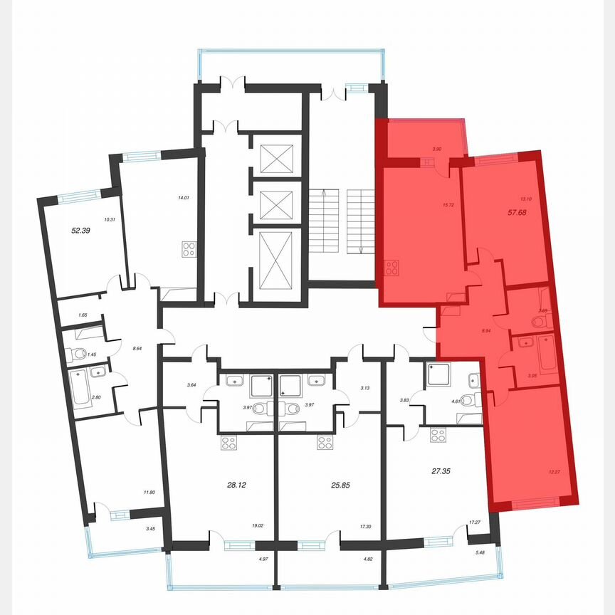 2-к. квартира, 58,5 м², 8/22 эт.