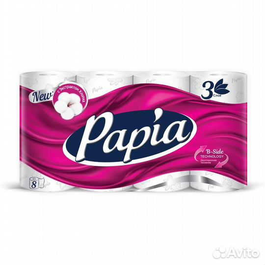 Papia Туалетная бумага Белая, 8 шт. #362904