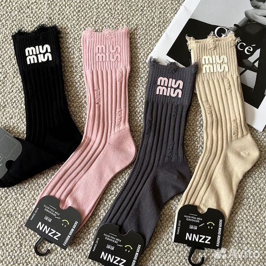 Носки miu miu с силиконовой надписью