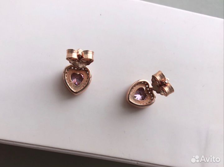 Серьги пандора rose 280568PCZ Розовые сердца