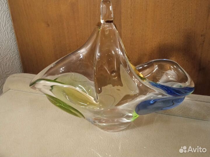 Ваза конфетница Чехословакия цветное стекло