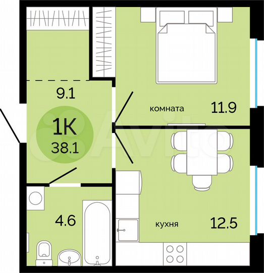 1-к. квартира, 38,1 м², 2/17 эт.