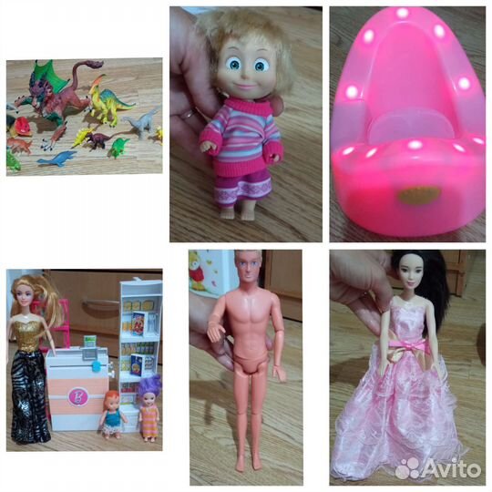 Барби,Кен, динозавры, горшок куклы