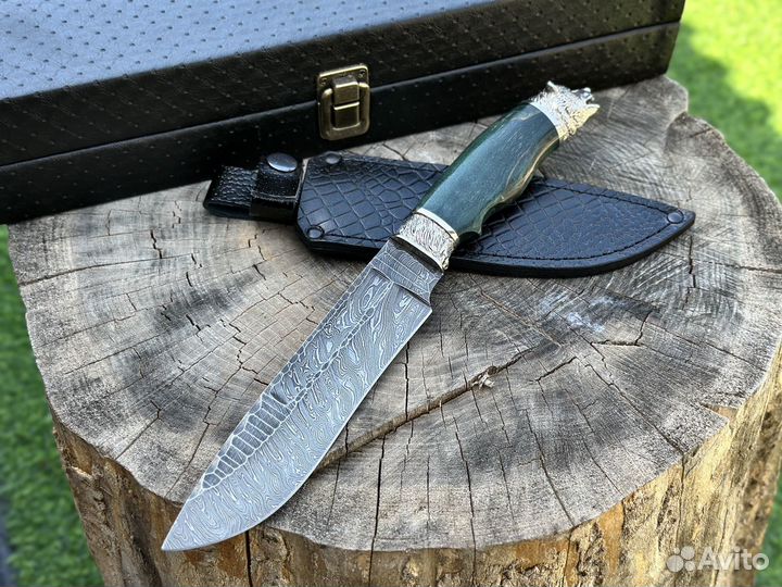 Нож из дамасской стали медведь
