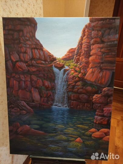 Картина маслом на холсте пейзаж водопад большая