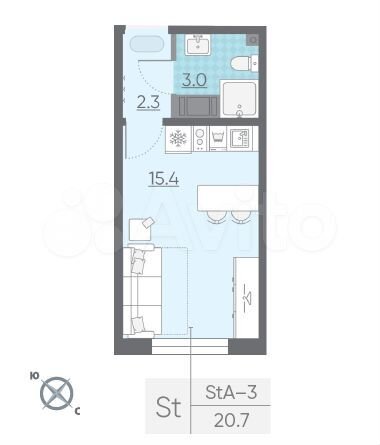 Квартира-студия, 20,7 м², 15/25 эт.