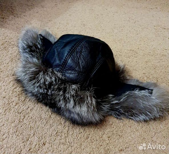 Шапка натуральная кожа, натуральный мех