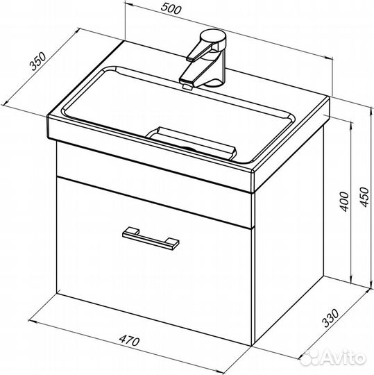Тумба с раковиной Aquanet Нота 50 Напольная/подвесная белый глянец 00254064