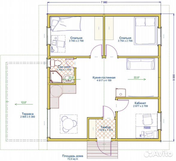 Каркасный дом под ключ 72 м