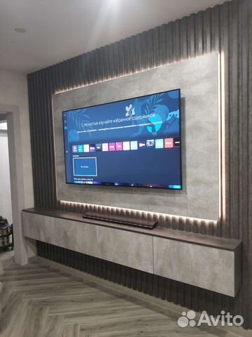 Телевизионная зона с тумбой и подсветкой