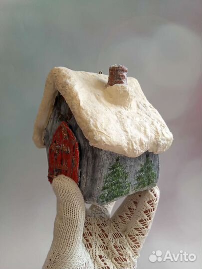 Ватная ёлочная игрушка Домик