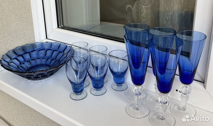 Фужеры бокалы кобальтовое стекло винтаж СССР