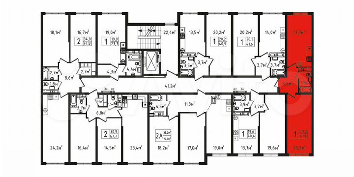 1-к. квартира, 47,1 м², 6/9 эт.