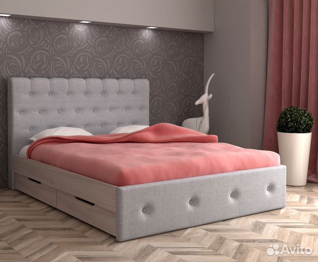 Кровать двухспальная 140*200 с ящиками Серебро