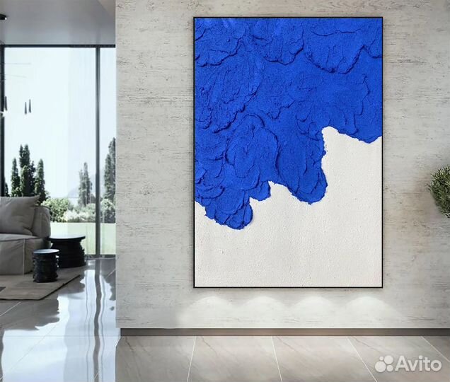 Текстурная картина маслом абстракция синим